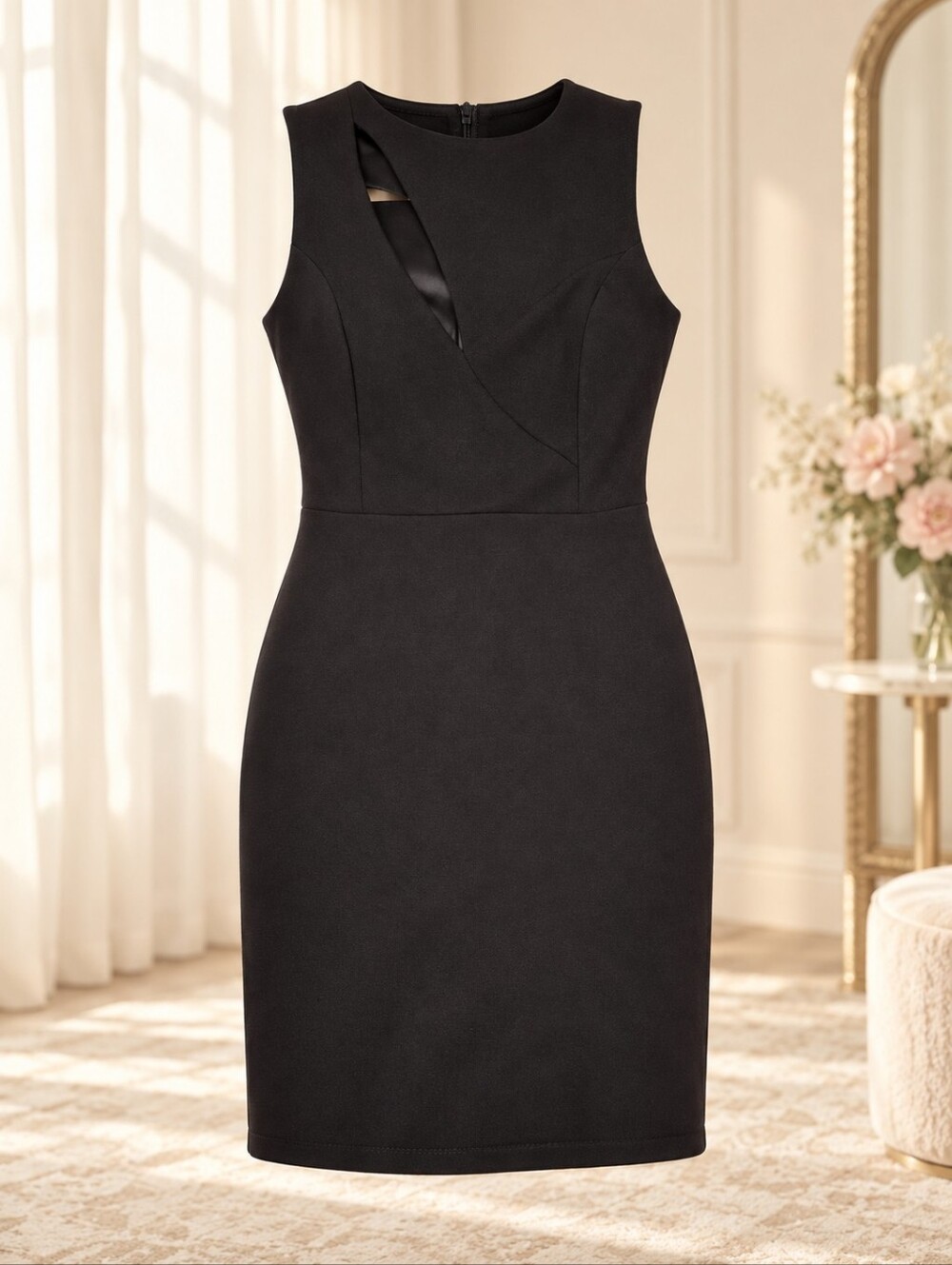 Express Black Bodycon Sheath Dress Size M Asymmetrical Neck Cutout Sleeveless